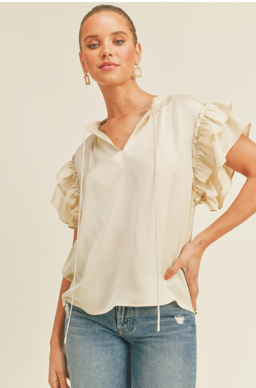 short ruffle sleeve blouse