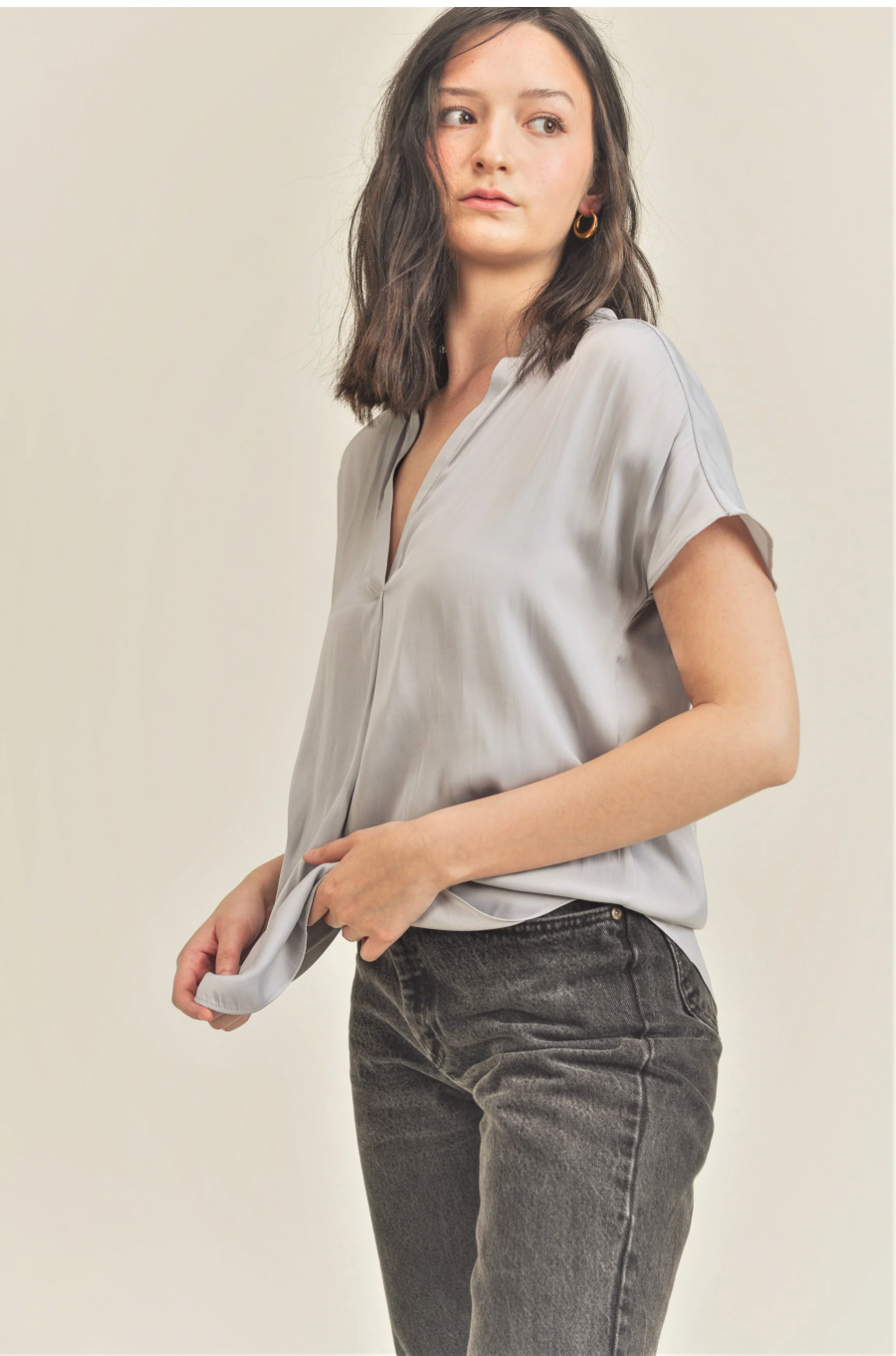 V-Neck Silky Fabric Blouse
