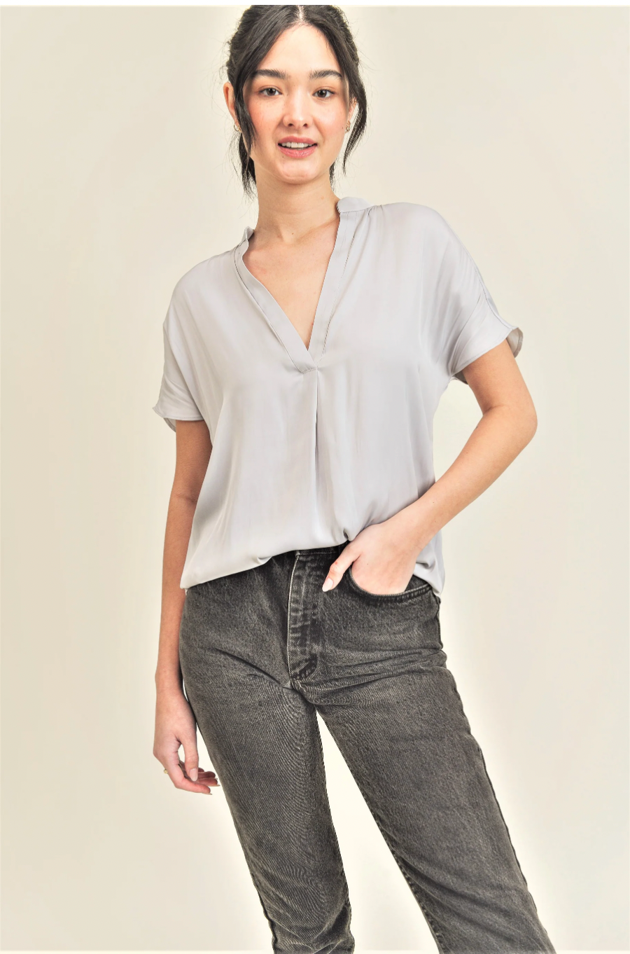 V-Neck Silky Fabric Blouse