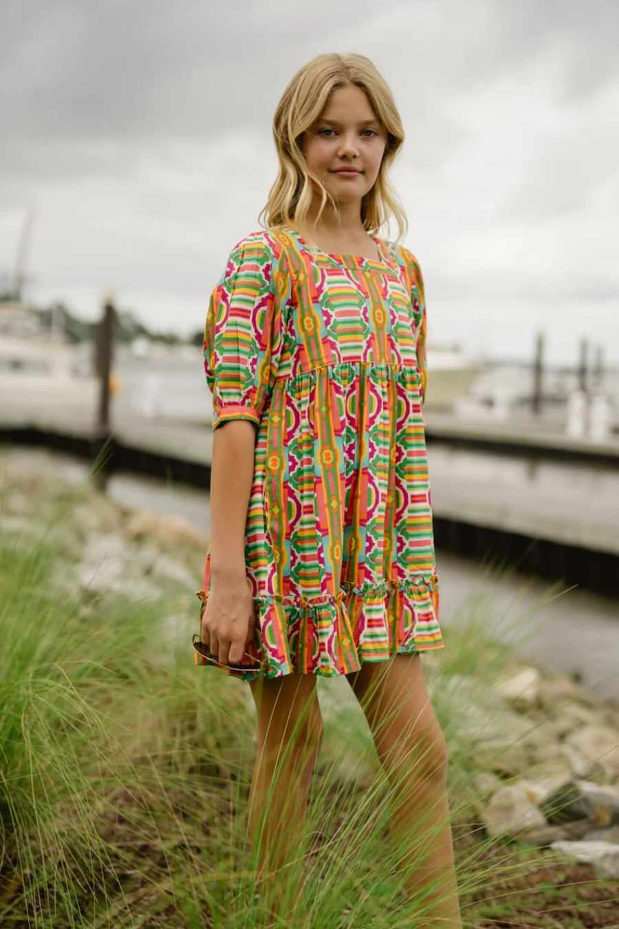 Girls Kenzie Dress- Mosaic