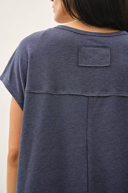 Boxy Linen Cap Sleeve Tee- Charcoal