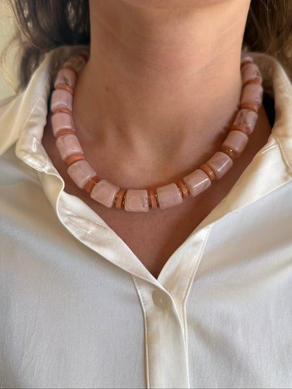 Pink & Teracotta Chunky Resin Necklace