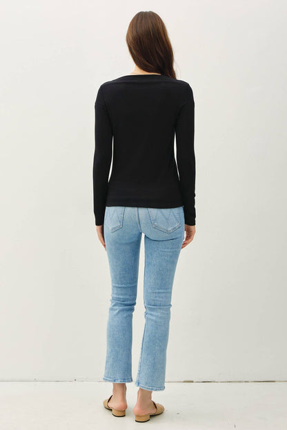 Boat Neck Long Sleeve Knit- Black