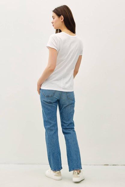 V-Neck Raw Trim Tee- Off White