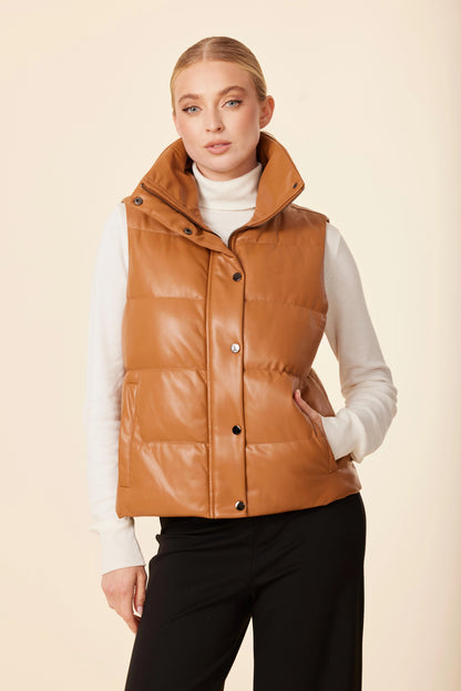 Vegan Leather Puffer Vest- Burnt Orange
