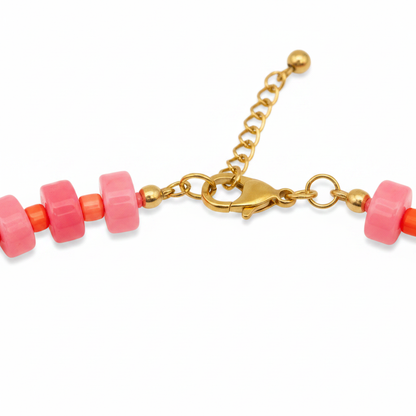 Chunky Candy Chip Pink & Orange Necklace