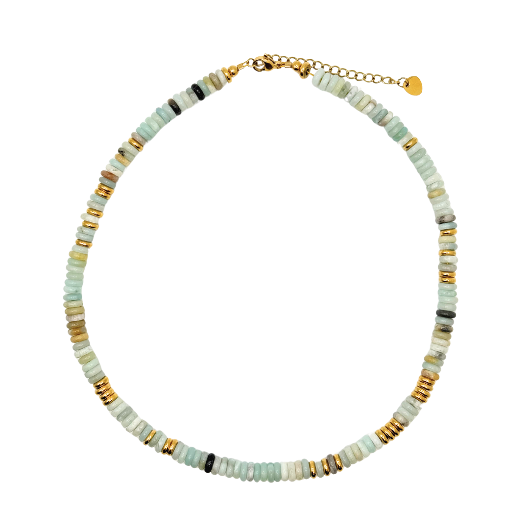 Small Seaglass Multicolor Gemstone Necklace with Gold Accents