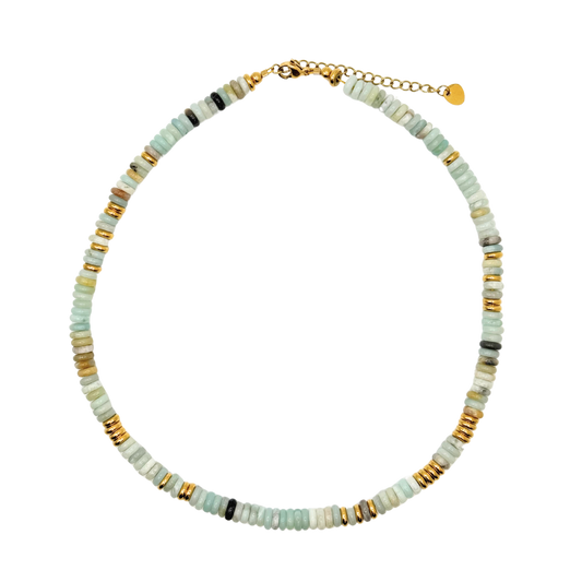 Small Seaglass Multicolor Gemstone Necklace with Gold Accents