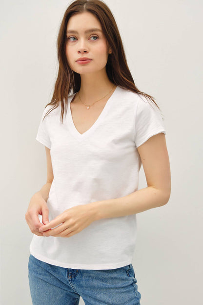 V-Neck Raw Trim Tee- Off White
