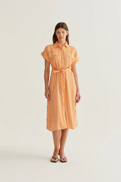 Orange Stripe Midi Dress