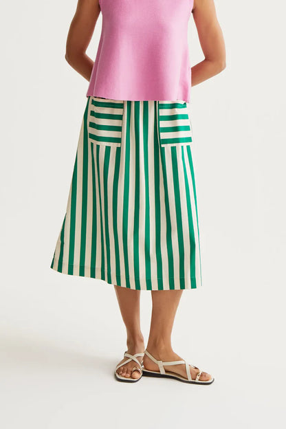 Green Stripe Midi Skirt