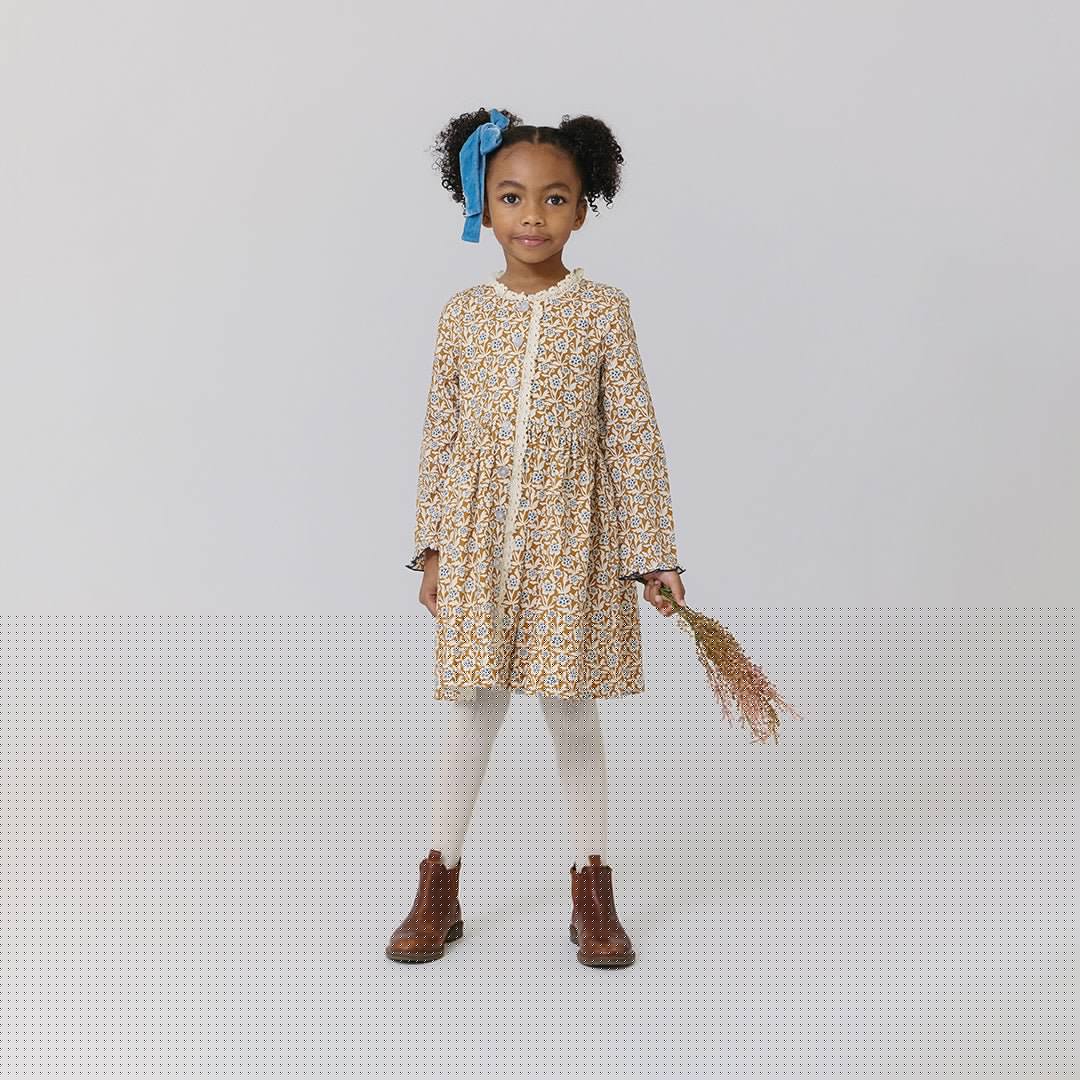 Girls Autumn Dress- Gold Climbing Floral