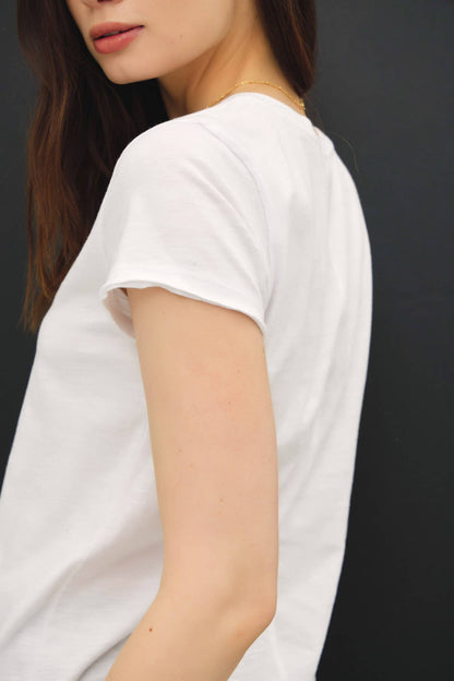 V-Neck Raw Trim Tee- Off White