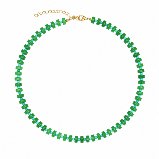 Chunky Candy Chip Green & Blue Necklace