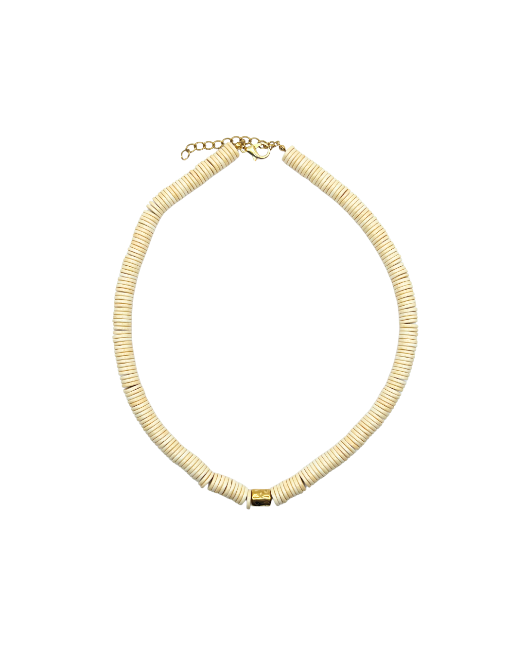 Neutral Shell Statement Necklace with Gold Hammered Center