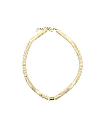 Neutral Shell Statement Necklace with Gold Hammered Center