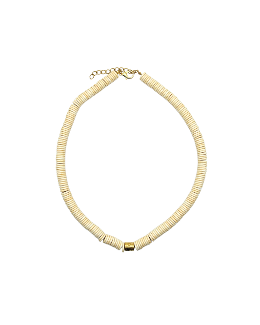 Neutral Shell Statement Necklace with Gold Hammered Center