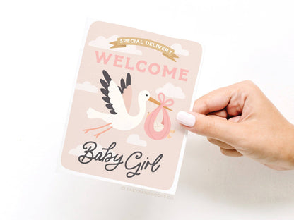 Special Delivery Welcome Baby Girl Greeting Card