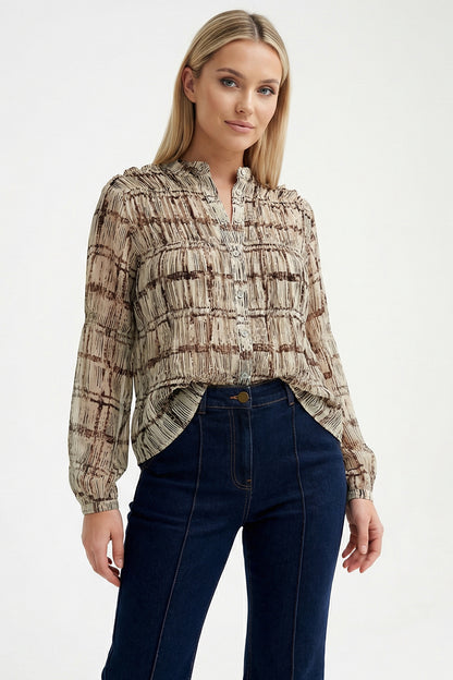 Azaleais Shirt- Ecru + Coffee