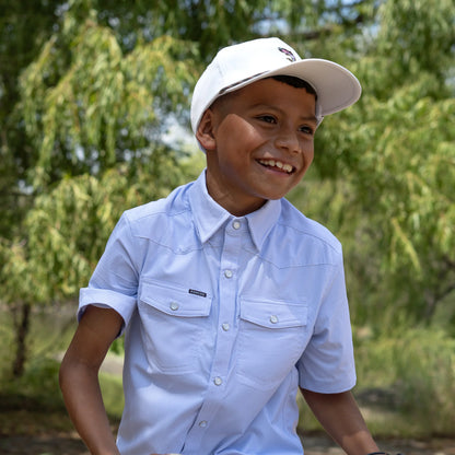 The Head Honcho Kids Shirt by Poncho- Blue Microcheck