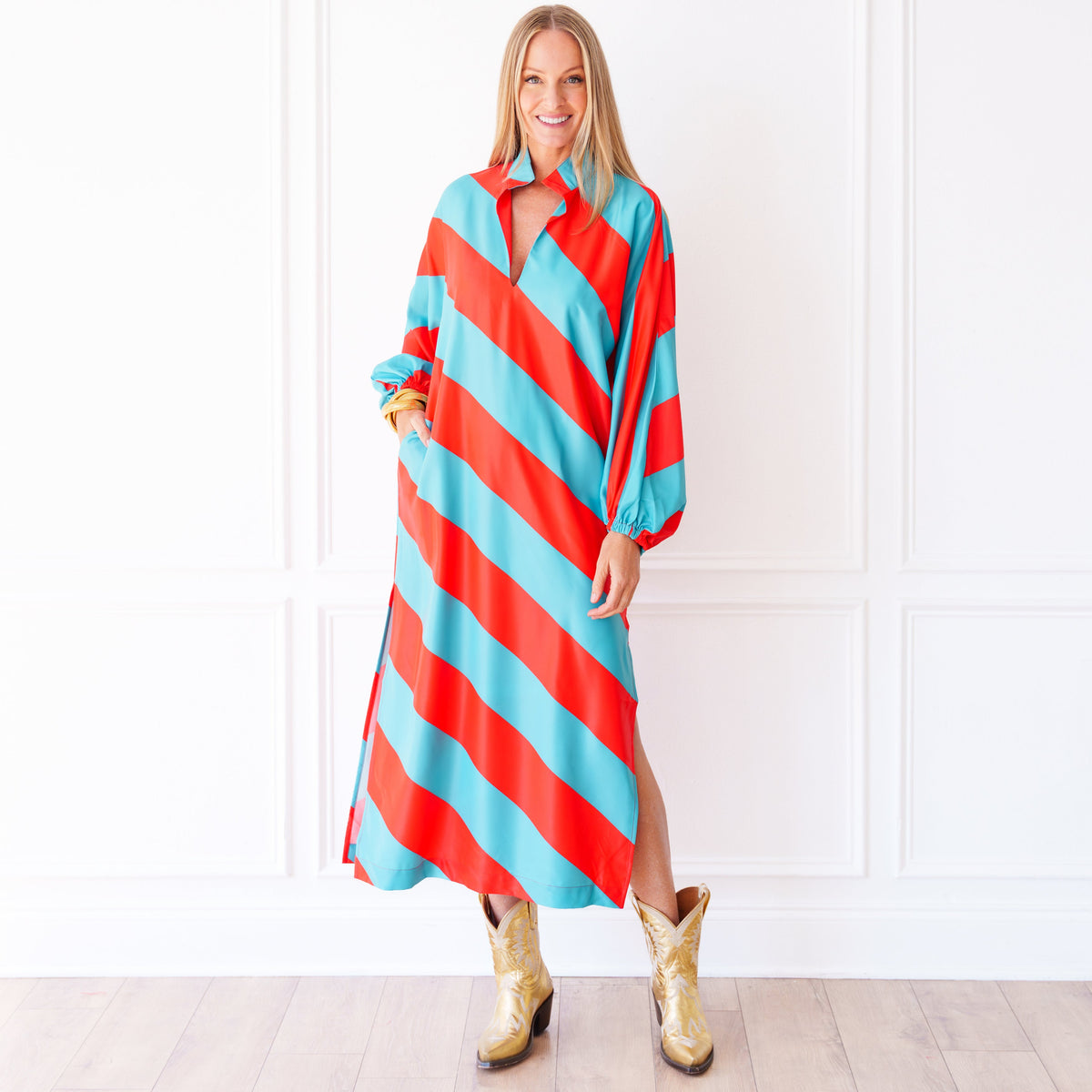 Coco Caftan- Red + Aqua