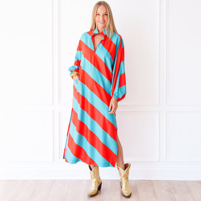 Coco Caftan- Red + Aqua