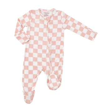 Pink Checkerboard 2 Way Zipper Footie