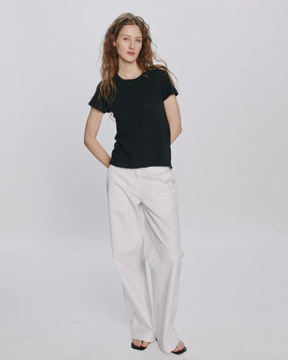 Slub Jersey Schoolboy Crew Neck Tee- Black