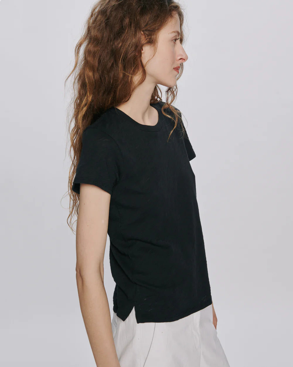 Slub Jersey Schoolboy Crew Neck Tee- Black