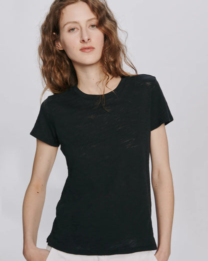 Slub Jersey Schoolboy Crew Neck Tee- Black