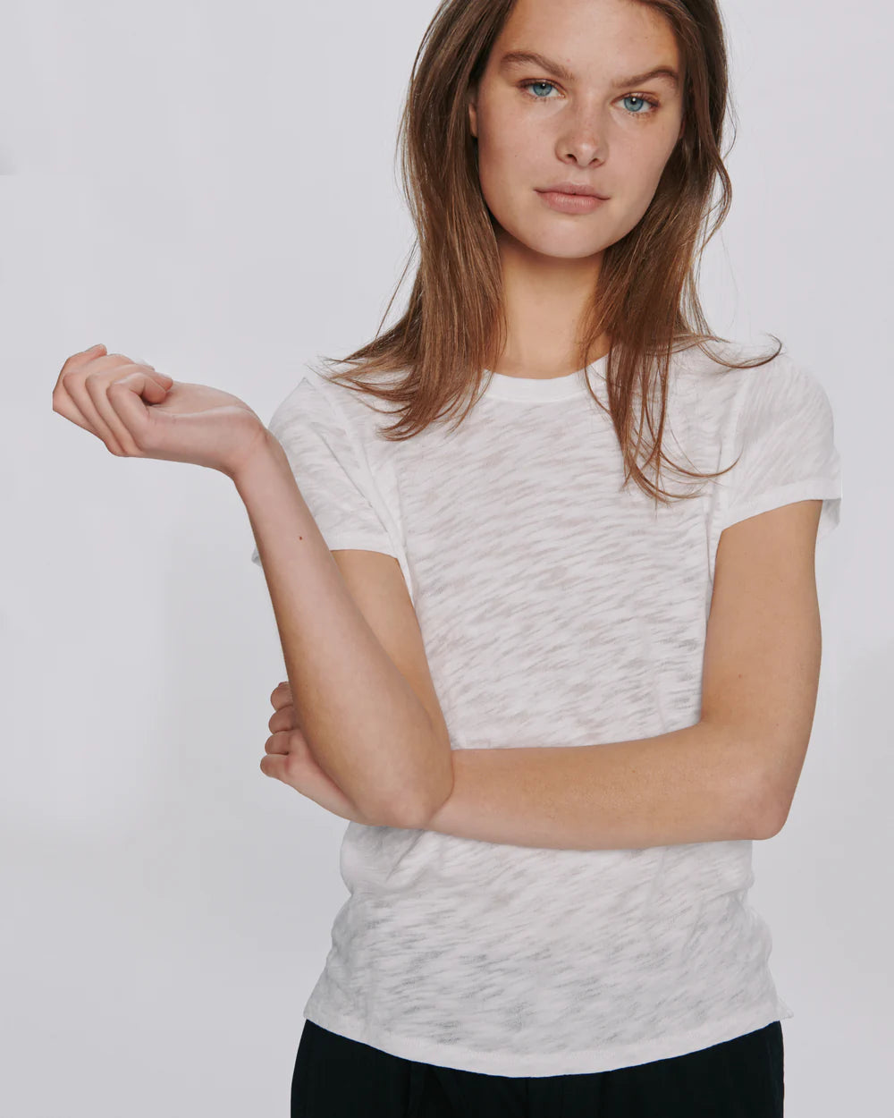 Slub Jersey Schoolboy Crew Neck Tee- White