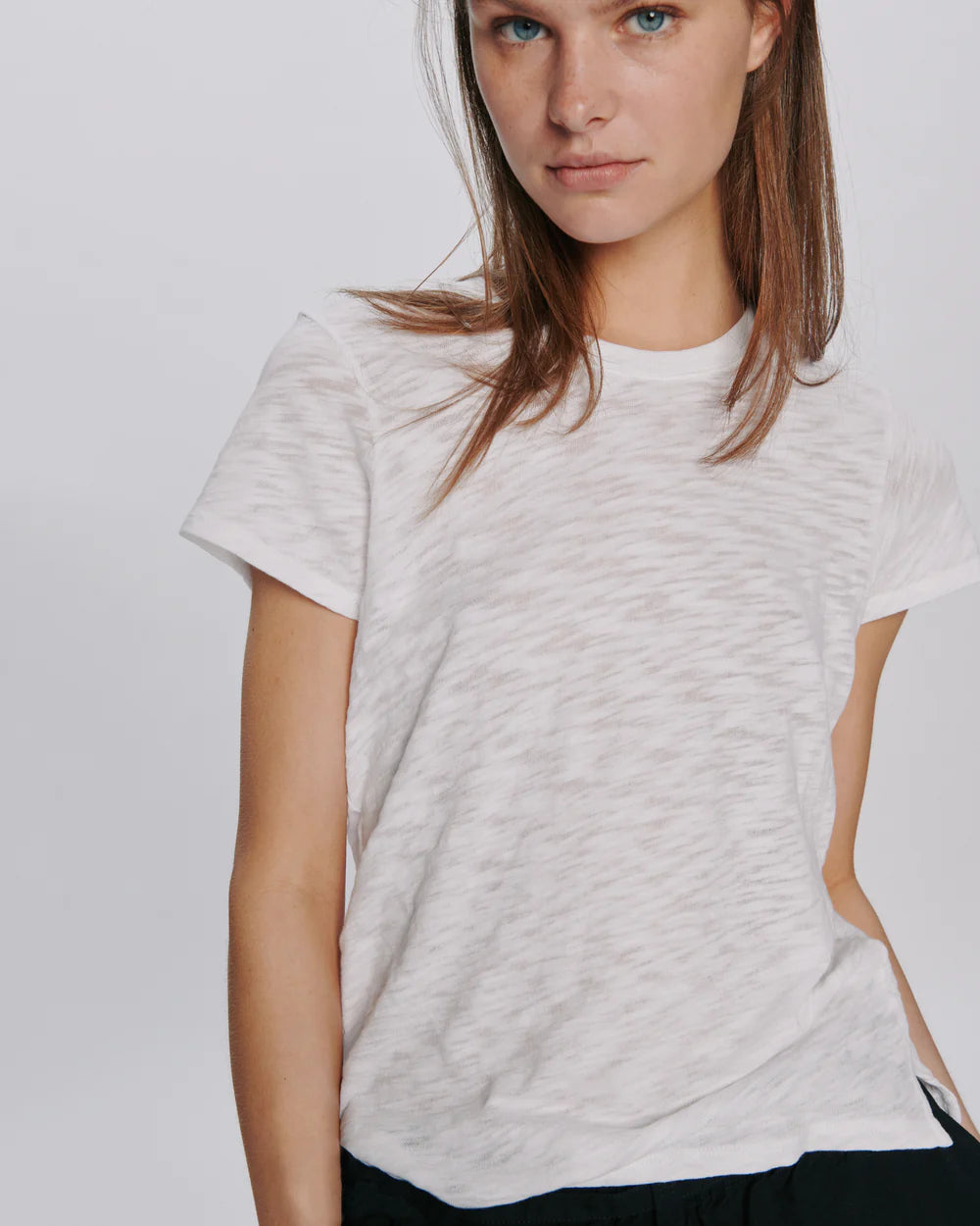 Slub Jersey Schoolboy Crew Neck Tee- White