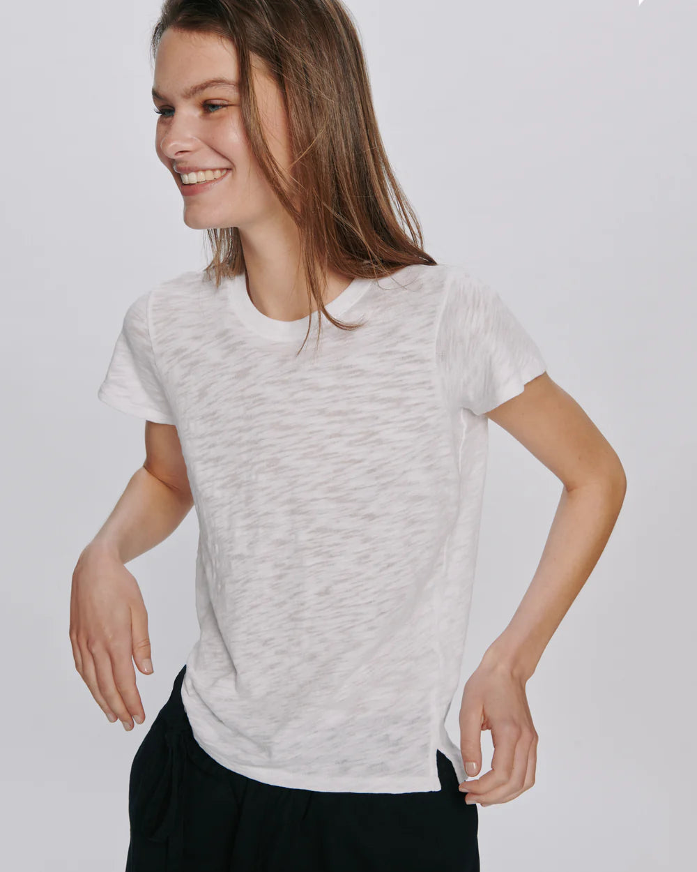 Slub Jersey Schoolboy Crew Neck Tee- White
