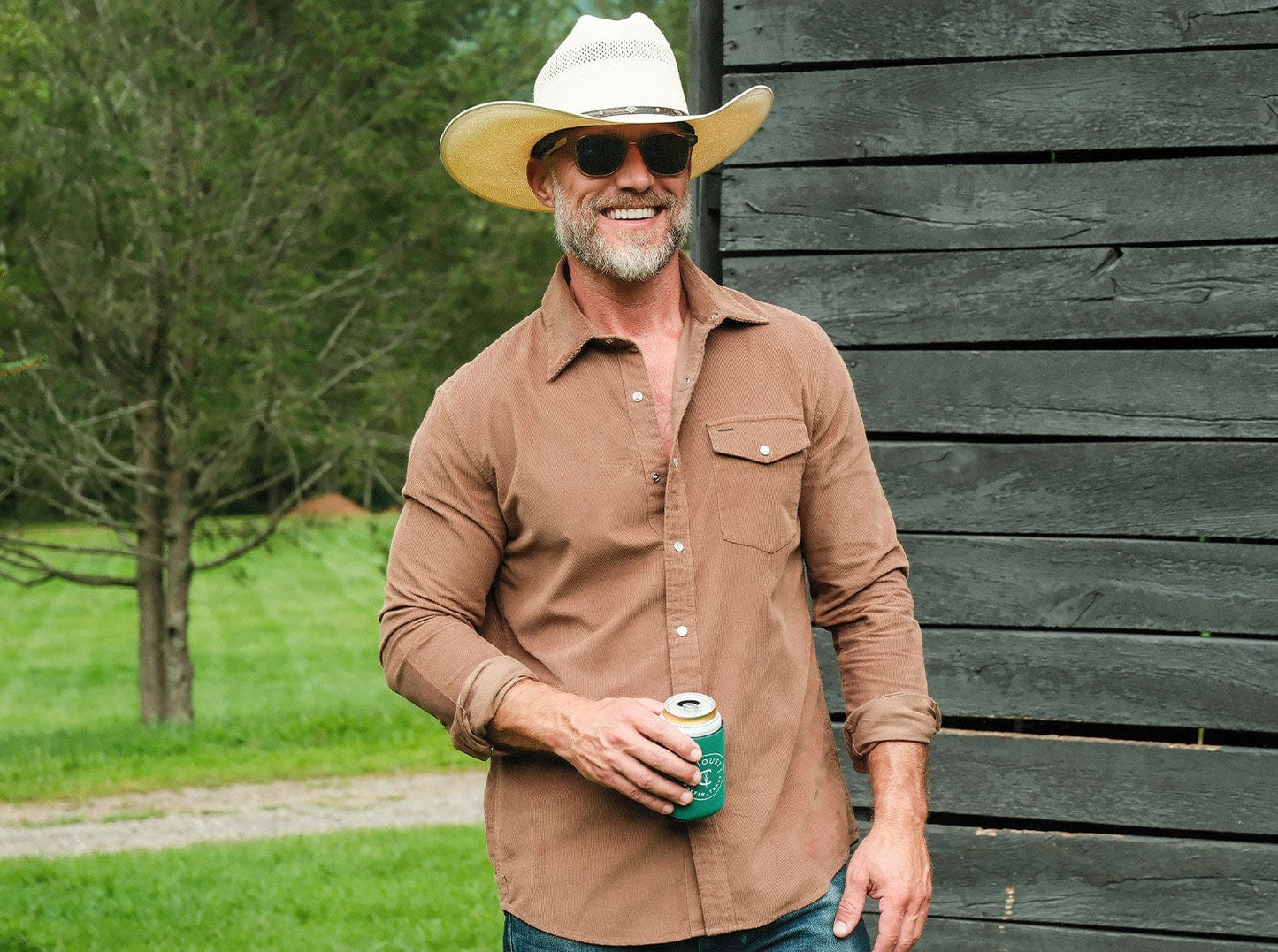 Long Sleeve Corduroy Pearl Snap- Walnut