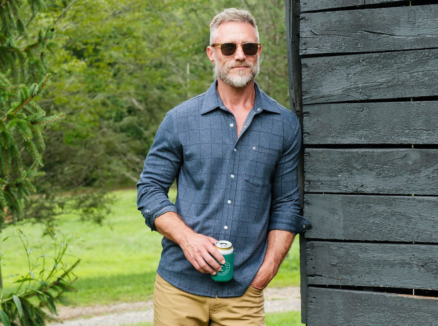 Chill-Knit Plaid Pearl Snap- Navy Jacquard