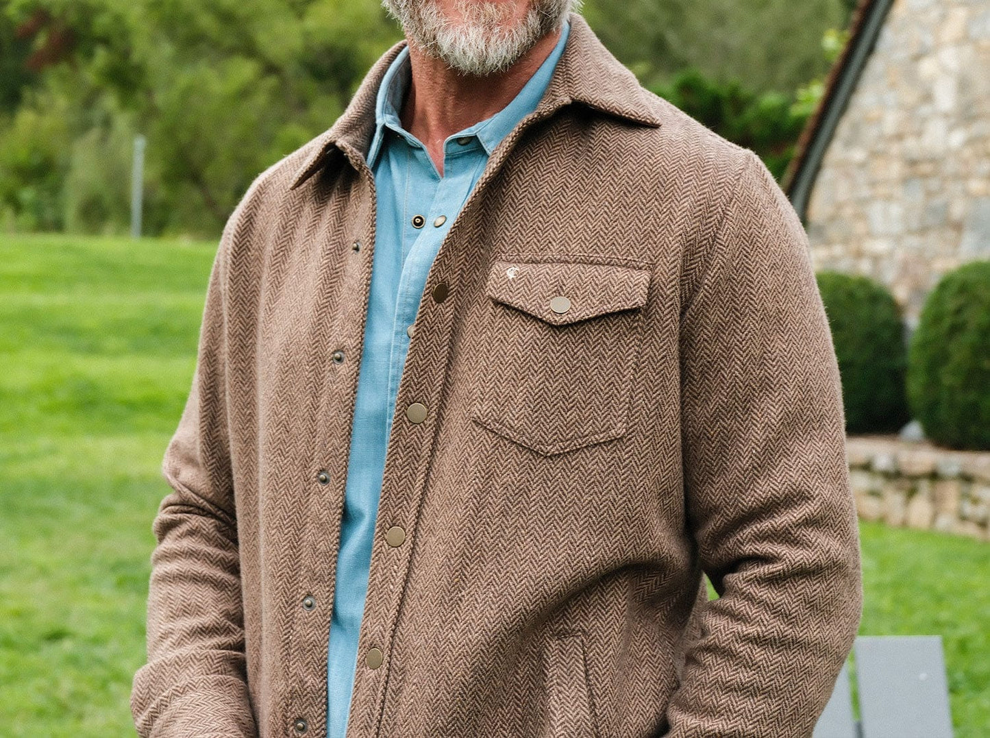 Wool Shacket- Herringbone Camel