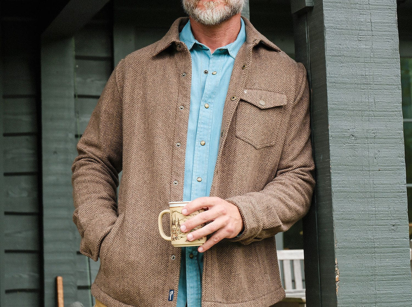 Wool Shacket- Herringbone Camel