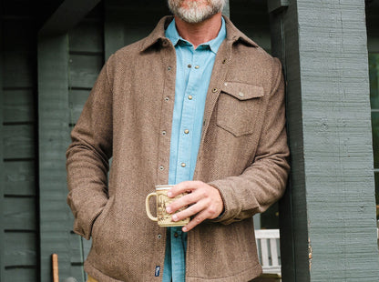 Wool Shacket- Herringbone Camel