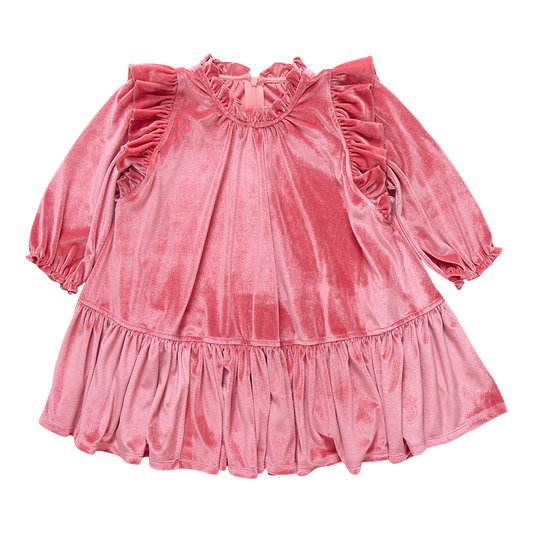 Girls Velour Harper Dress- Desert Rose