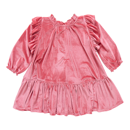 Girls Velour Harper Dress- Desert Rose