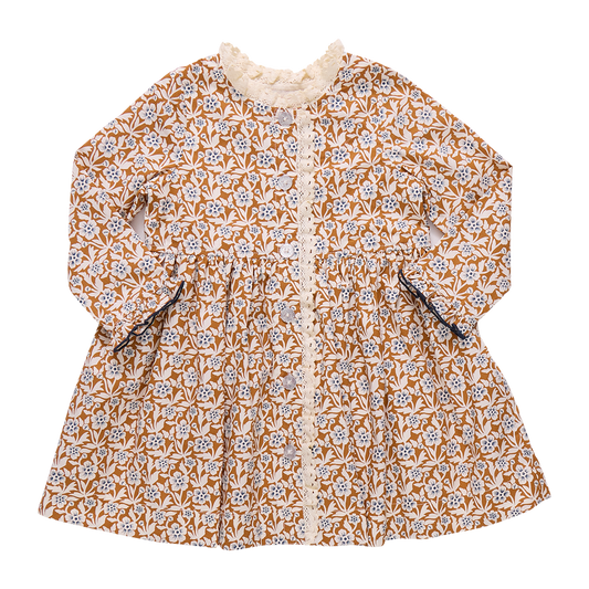 Girls Autumn Dress- Gold Climbing Floral