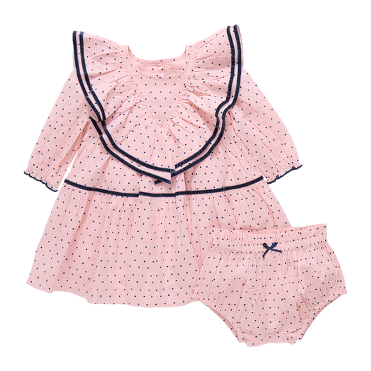Baby Girls Raphaela Dress Set- Strawberry Cream Polka Dot
