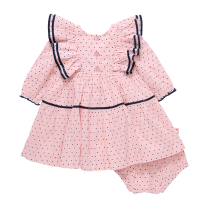 Baby Girls Raphaela Dress Set- Strawberry Cream Polka Dot