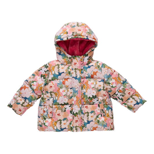 Girls Ruffle Pete Puffer- Watercolor Floral