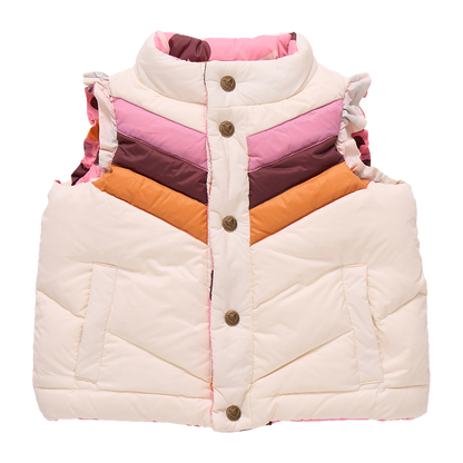 Girls Reversible Ruffle Ellis Vest- Cream Stripe