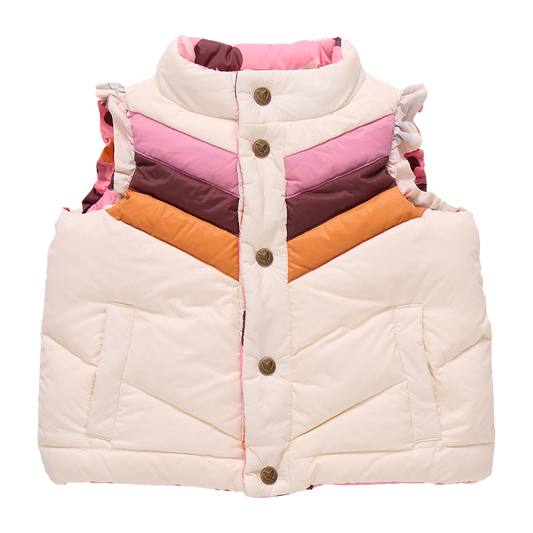 Girls Reversible Ruffle Ellis Vest- Cream Stripe
