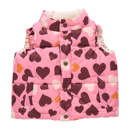 Girls Reversible Ruffle Ellis Vest- Cream Stripe