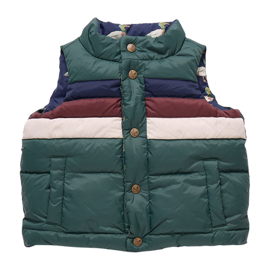 Kids Reversible Ruffle Ellis Vest- Evergreen Stripe