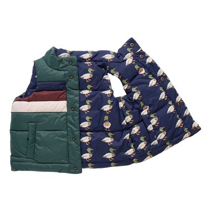 Kids Reversible Ruffle Ellis Vest- Evergreen Stripe
