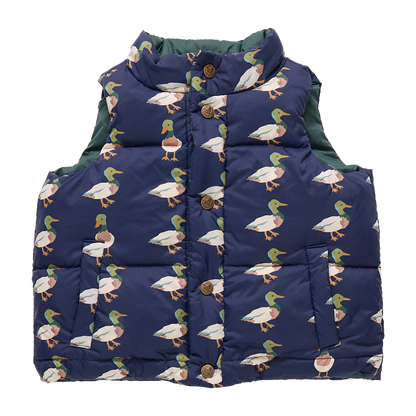 Kids Reversible Ruffle Ellis Vest- Evergreen Stripe